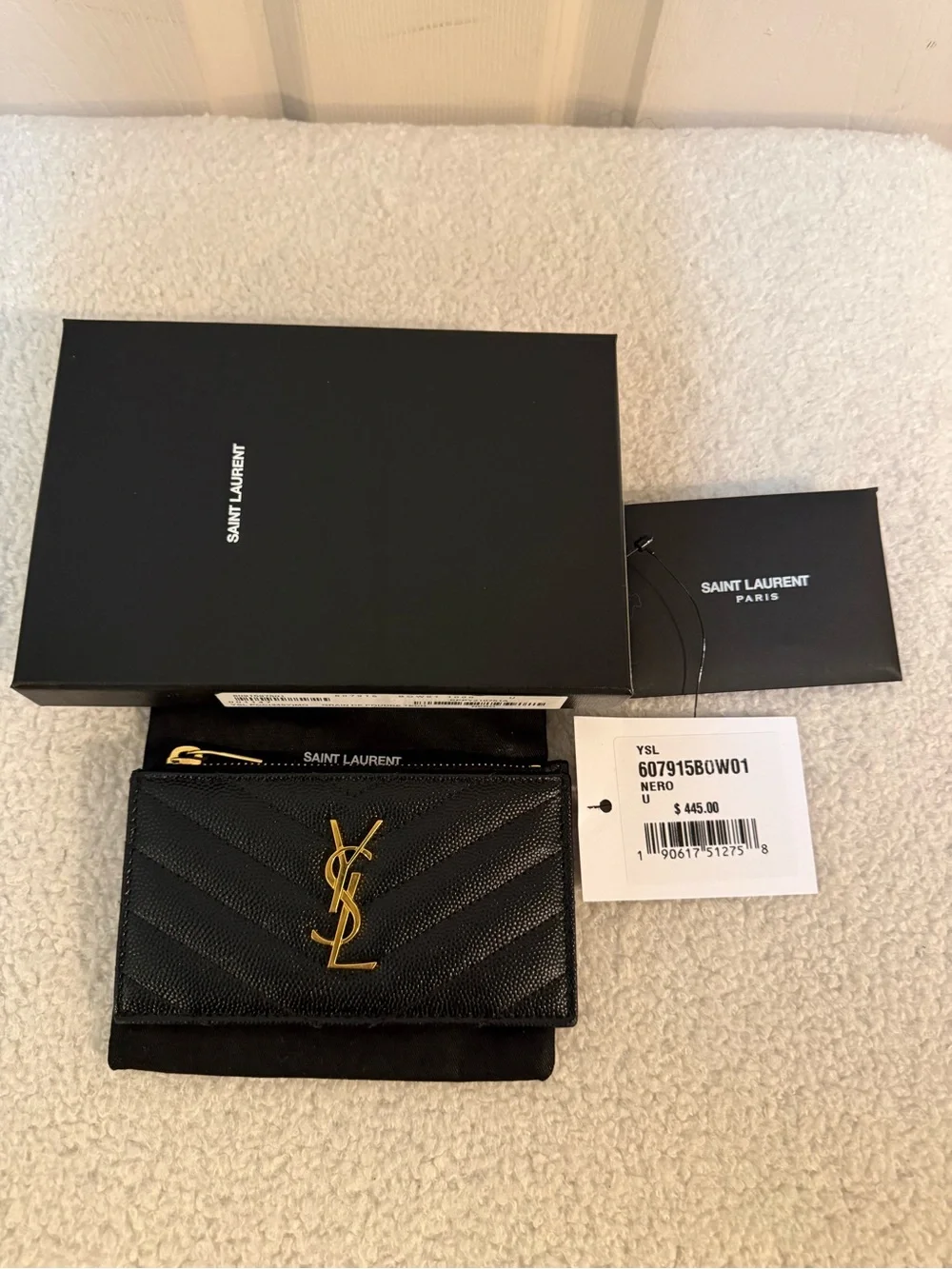 YSL Cassandre Zipped Card Case in Grained Leather